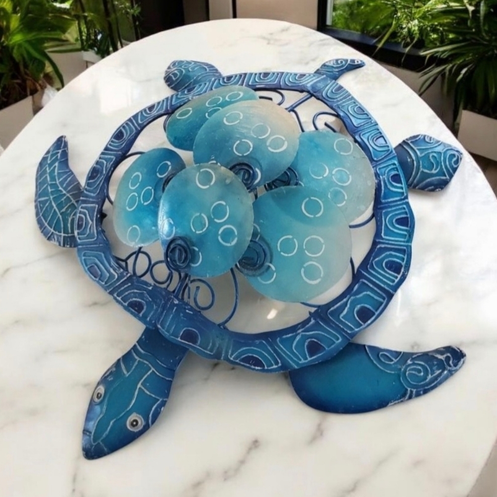 Blue Turtle Metal & Shells Wall Decor